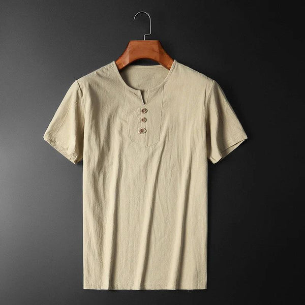 Variant image for Lightweight Summer T-Shirt for Men - Breathable Cotton-Linen Blend, V-Neck-8