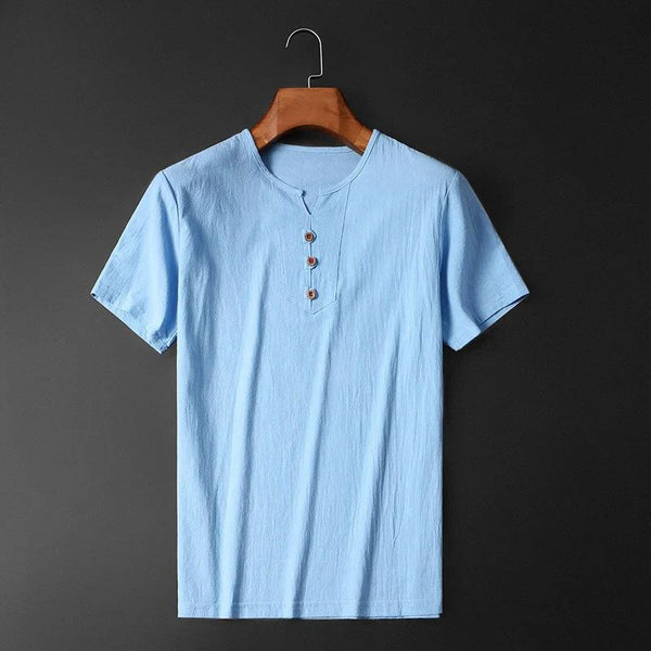 Lightweight Summer T-Shirt for Men - Breathable Cotton-Linen Blend, V-Neck-4